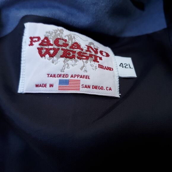 Vintage Pagano West Blue Polyester Western Blazer Jacket Sport Coat 42L - Picture 11 of 12